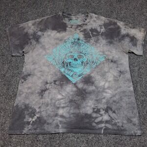 Poison Men Shirt M Blue Teal skull  Acid Tie Dye Skull Graphic Short Sleeve Tee‎